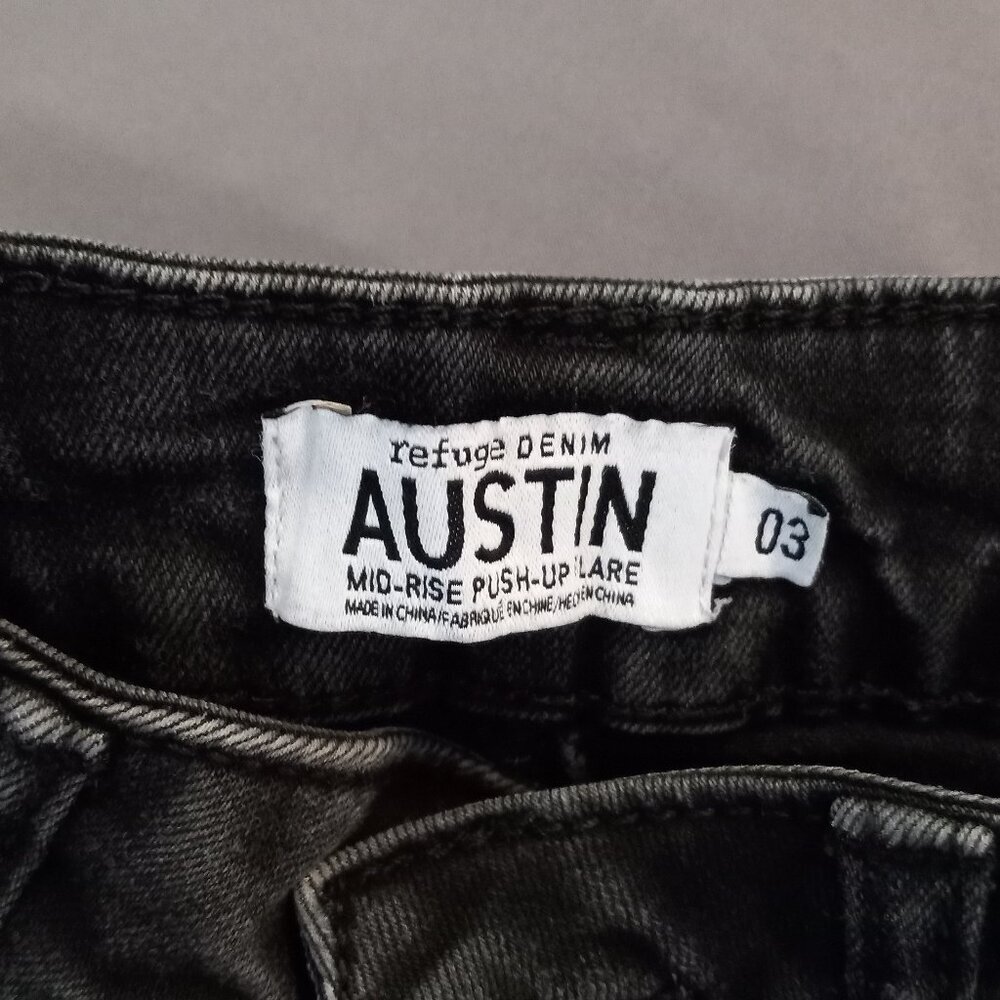 Refuge Denim Austin Mid-Rise Push-Up‎ Flare Jeans Blue Denim Womens